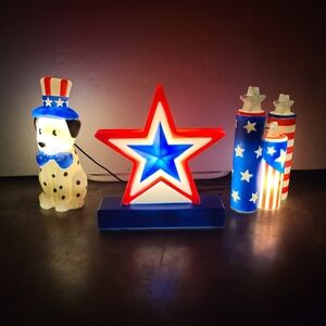 Patriotic Blow Mold Light Up Decor Set(3) July 4th  Candles Star Dalmatian 14”🎆